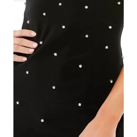 Mac Duggal Midnight Sparkle Rhinestone One-Shoulder Asymmetrical Black Midi 12 - Picture 5 of 7